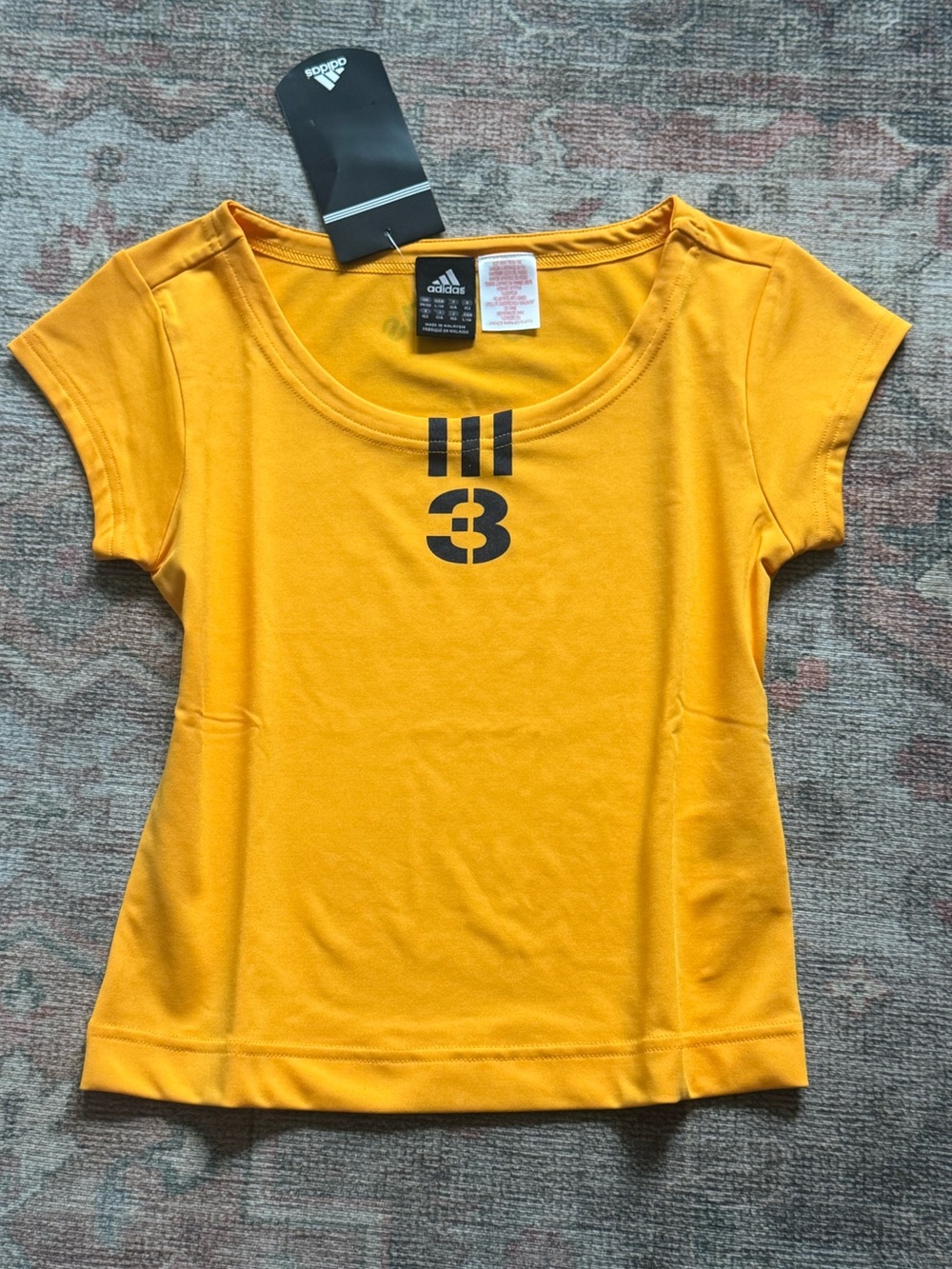 Y2K Orange Adidas Sports Baby Tee size Large sportswear Number 3